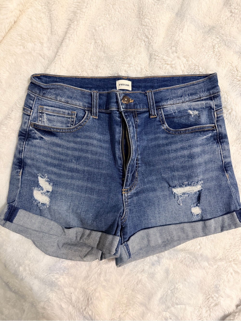 Sneak Peek Distressed Cuffed Denim Shorts - Blue